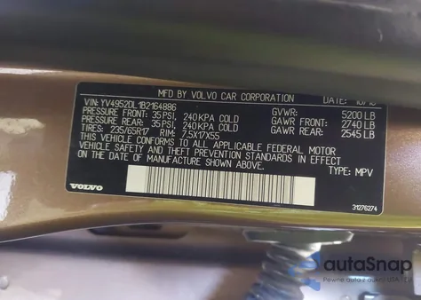 2011 Volvo Xc60 3.2 from USA, damaged, VIN YV4952DL1B2164886